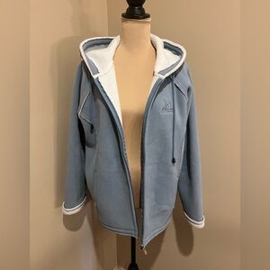Straight Down Light Blue Fleece Hooded Jacket with sherpa lining, size XL
